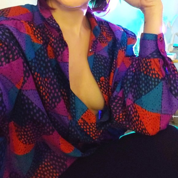 Vintage 1980s Geometric Vaporwave New Wave Top - Picture 4 of 4